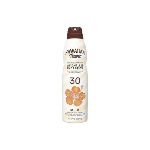 Weightless Hydration Clear Spray Sunscreen SPF 30, 6oz | Hawaiian Tropic Sunscreen SPF 30, Sunblock, Oxybenzone Free Sunscreen, Spray On Sunscreen, Body Sunscreen Spray, 6oz