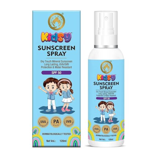 Mineral Based Kids Sunscreen Spray SPF 50, Water Resistant, UVA/UVB PA+++, 120ml - Safe for Baby and Kids