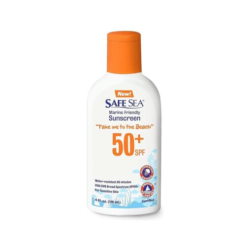 Safe Sea Jellyfish Sting-Blocking Sunscreen, SPF 50+ Lotion 4oz, Waterproof, Biodegradable, Coral Reef-Safe - Body and Face Sunscreen, Anti-Jellyfish and Sea-Lice sting protection .