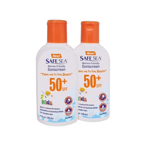 Safe Sea SPF50+ Kids sunscreen - Jellyfish and Sea lice protective lotion, Very Water Resistant, Sensitive skin Reef-Safe Sunscreen, Oxybenzone and Octinoxate free, Paraben free, 4 fl, Oz, Pack of 2