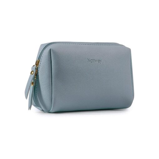 Narwey Small Vegan Leather Makeup Bag for Purse Travel Makeup Pouch Mini Cosmetic Bag for Women ( Small, Greyish Blue )