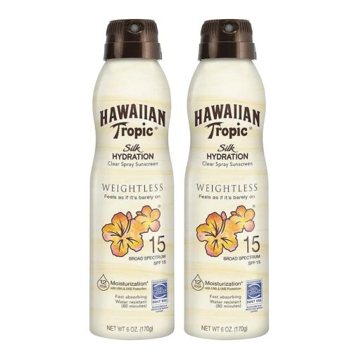 Weightless Hydration Clear Spray Sunscreen SPF 15, 6oz Twin Pack | Hawaiian Tropic Sunscreen SPF 15, Sunblock, Oxybenzone Free Sunscreen, Spray On Sunscreen Pack, 6oz each