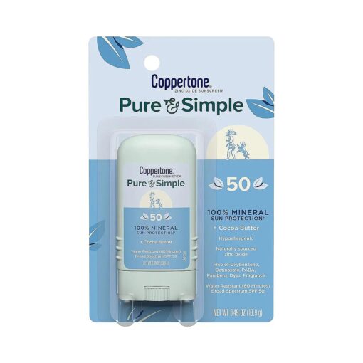 Pure and Simple Zinc Oxide Mineral Sunscreen Stick SPF 50, Face Sunscreen Stick, Water Resistant, Broad Spectrum SPF 50 Sunscreen for Sensitive Skin, 0.49 Oz Stick