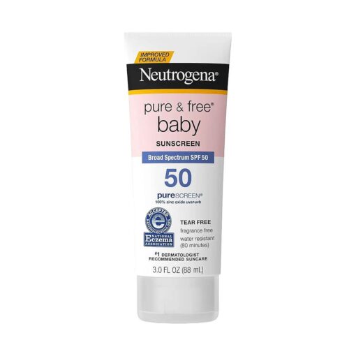 Pure & Free Baby Mineral Sunscreen Lotion with Broad Spectrum SPF 50 & Zinc Oxide, Water-Resistant, Hypoallergenic & Tear-Free Baby Sunscreen, 3 fl, oz