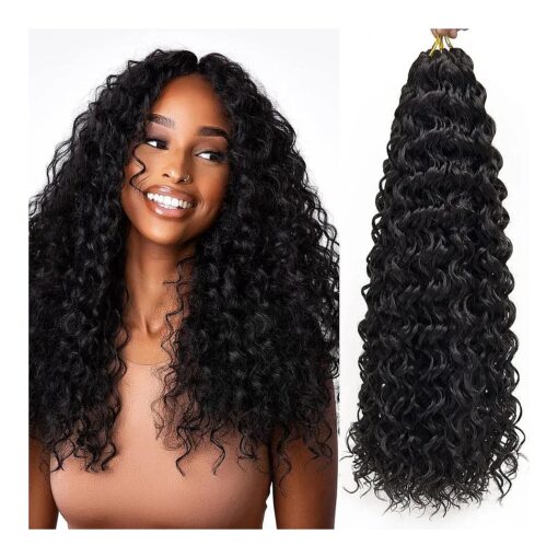 GoGo Curl Curly Crochet Hair for Women Water Wave Crochet Hair Deep Wave Braiding Hair Bohemian Crochet Braids Synthetic Hair Extensions ( 18 inch ( Pack of 6 ), 1B Natural Black )