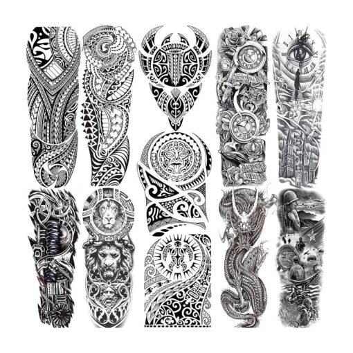 11 Sheets NEZAR Maori Temporary Tattoo Sleeve For Men Adults Tiki Turtle Manta Waterproof Fake Tattoo Sleeves For Women Black Dragon Totem Tribal Military Long Full Sleeve Tattoos Temporary Stickers