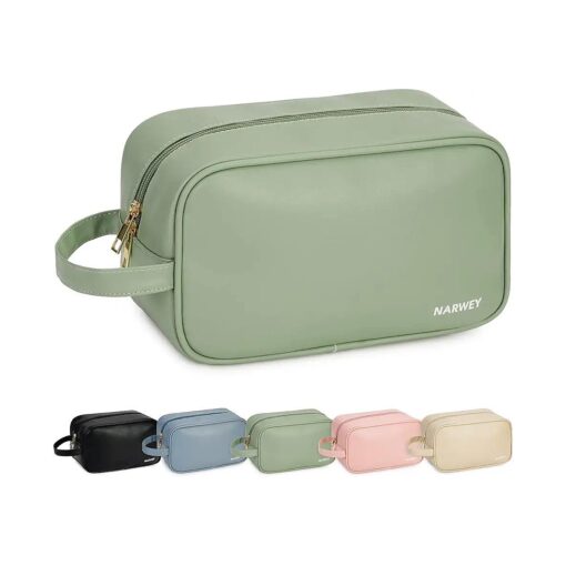 Narwey Vegan Leather Travel Toiletry Bag for Women Traveling Dopp Kit Makeup Bag Organizer for Toiletries Accessories Cosmetics ( Green )