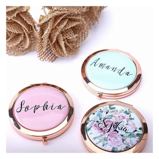 Personalized Compact Mirror Bridesmaid Gift, Any Logo Image, Wedding Favors Watercolor Flower Gift for her