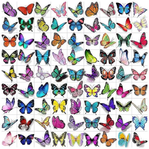 VANTATY 81 PCS Colorful Butterfly Temporary Tattoos For Women Boobs, Watercolor Small 3D Butterfly Long Lasting Temp Tattoo Sticker For Kids Girls Face Arm, Fake Tattoos That Look Real And Last Long