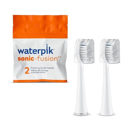 Waterpik Genuine Full Size Replacement Brush Heads With Covers for Sonic-Fusion Flossing Toothbrush SFFB-2EW, 2 Count White