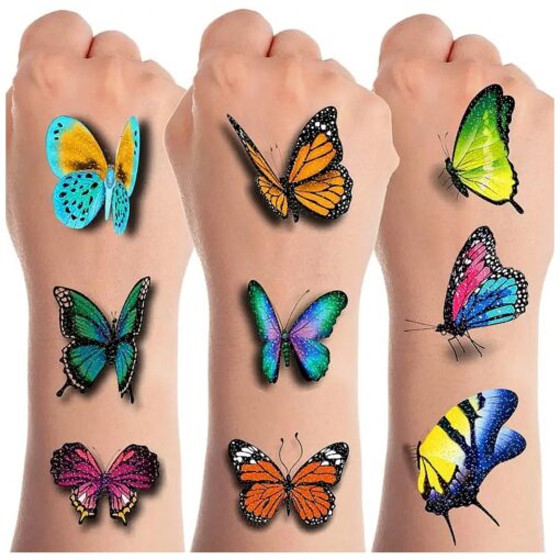 3D Butterfly Temporary Tattoos for Girls, Glitter Tattoos Stickers for Kids Women Birthday Party Supplies Butterfly Party Favors Fairy Decor