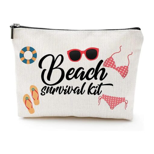 Beach Survival Kit Cosmetic Bag for Women, Adorable Roomy Makeup Bags Travel Waterproof Toiletry Bag Accessories Organizer Gifts