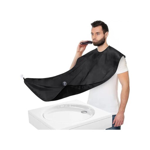 ELISEHIRI Beard Bib Beard Apron - for Men Beard Catcher with Hair Comb, Scissors and 2 Suction Cups Waterproof Beard Cape for Shaving, Trimming and Grooming for