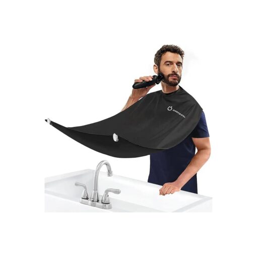 Beard Bib Apron, Beard Hair Clippings Catcher for Shaving and Trimming, Non-Stick Beard Shave Cape, with 4 Suction Cups, Grooming Gifts for Men, Black