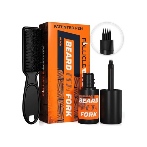 Beard Pen Filler Fork - Black - Innovative 4 Tip Micro-Fork Barber Styling Pencil with Brush - Waterproof Proof, Sweat Proof, Long Lasting Solution, Natural Finish For A Perfect Beard