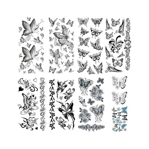 Black Butterfly Temporary Tattoos for Women Sexy 9 Pcs by Yesallwas, Waterproof long lasting Fake Tattoos Stickers for Arms Shoulders sexy body tattoos