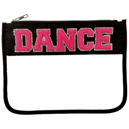 Dance Recital Gifts Clear Makeup Letter Bag Dance Teacher Appreciation Gifts Dance Makeup Bag Chenille Letter Patch Cosmetic Bag Toiletry Zipper Pouch for Women Girls ( Dance-black )