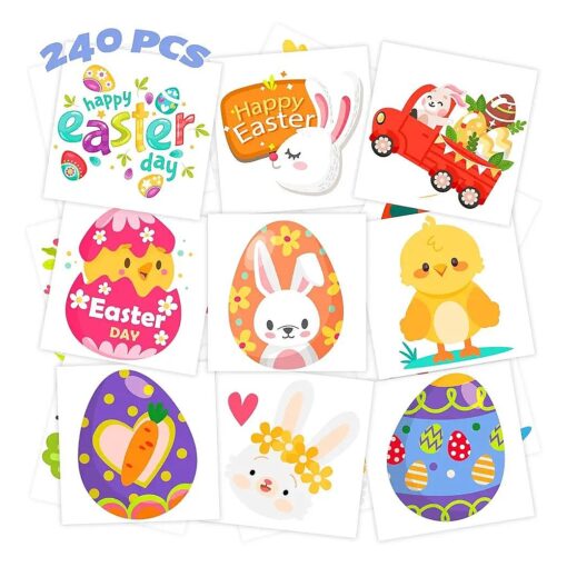 winthrop 240 Pcs Bulk Easter Temporary Tattoos for Kids, Individually Wrapped Waterproof Safety Tattoos Stickers, Best Choice for Easter Basket Stuffers, 60 Different Designs Bunny Egg Chicken