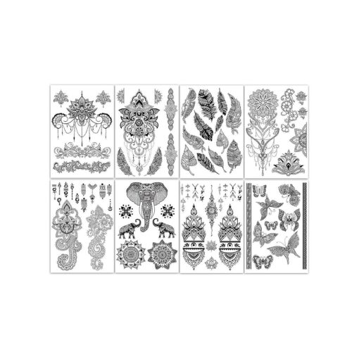 Yazhiji 8 sheets Extra Large Henna Mandala Temporary Tattoo Collection for Women and Girls Sexy Tattoo Stickers .