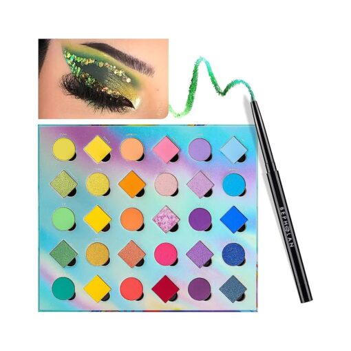 BEPHOLAN Eyeliner Pencil and Eyeshadow Palette, Purple Eyeliner, Blue Purple Shifting Colors Glitter Waterproof Eyeliner Eye Shadow,24h Long-Lasting Metallic Colored Eyeliner Pen, Purple-Blue Shifting