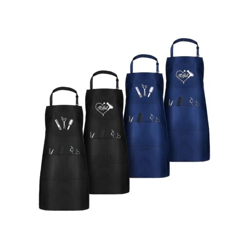 Janmercy 4 Pcs Hair Stylist Apron with 4 Pockets Waterproof Salon Aprons for Hairdresser Cosmetologist Apron