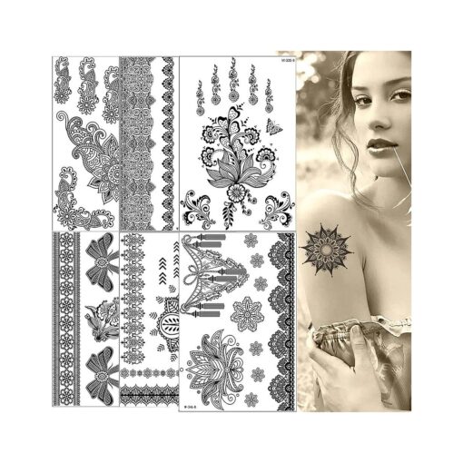 Henna Tattoos, Henna Temporary Tattoos black Waterproof Tattoo stickers for Women Wedding Party Festivals, & Parties Decoration Suppliers 6Sheets ...