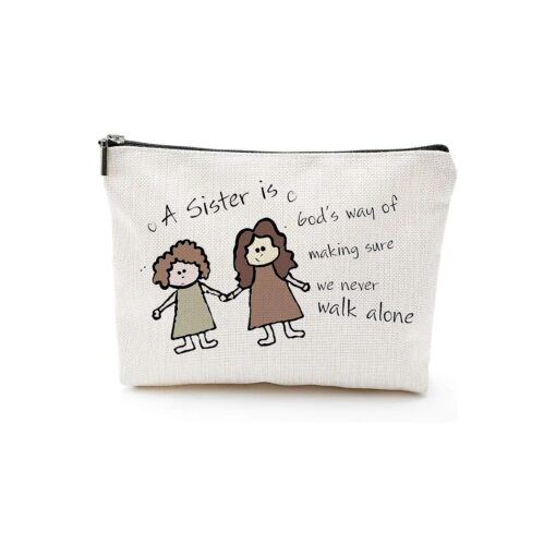 Sister Gifts from Sister-Makeup Bag-A Sister is God 's Way of Making Sure We Never Walk Alone -Inspirational Quote Sister to Sister Gift for Graduation Christmas Birthday Friendship