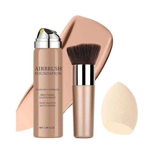 Airbrush Foundation Makeup Spray, Long Lasting Waterproof Full Coverage Foundation for Brighten, Concealer and Hydrating, Natural Matte Finish, Brush and Makeup Sponge Include, 2.36oz ( # 1 Natural )