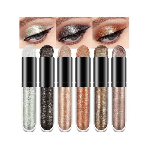 evpct 6 Colors Gold Liquid Glitter Shimmer Eyeshadow Set for Eyes Silver Shimmer Sparkle Shiny Light Glitter Metallic Pigment Colorful Eye Shadow Liner Makeup Palette Kit Quick Drying Longwearing A