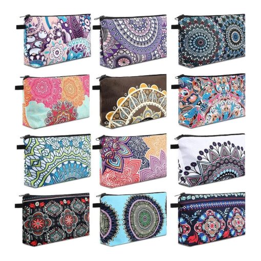 Sanwuta 12 Pieces Cosmetic Bags Makeup Bags Printed Roomy Toiletry Bag Waterproof Beauty Bag Organizer Pouches with Zipper Makeup Accessories for Women Girls ( Stylish Style )