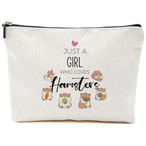 Hamster Makeup Bag Hamster Gifts for Teen Girls Women Hamster Lover Stuff Merch Animal Lover Funny Birthday Christmas Gifts for Daughter Sister Bestie Friends Just A Girl Who Loves Hamsters