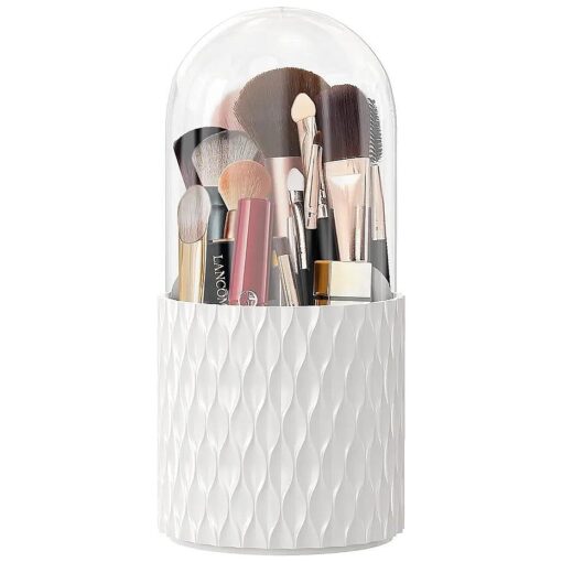 Makeup Brush Holder [ Newest ] [ Dustproof & Waterproof ] 360 Rotating Cosmetics Make up Brush Organizer Storage with Lid for Vanity