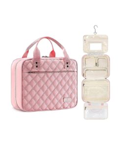 Travel Toiletry Bag for Women, Makeup Bag Organizer with Detachable Mirror and Transparent Cosmetic Bag, Suitable for Travel Size Toiletries, Gifts for Women ( Light Pink )