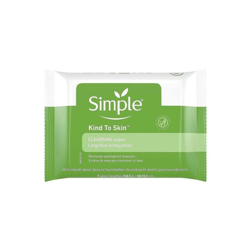 Simple Kind to Skin Facial Cleansing Wipes Cleanser & Makeup Remover Cleansing Removes Waterproof Mascara 7 Wipes