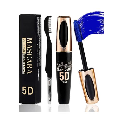 Blue Waterproof Mascara for Eyelashes,5D Silk Fiber Liquid Lash Extensions Colored Tubing Mascara with Eyelash Brush, Long Lasting Volume and Length, Christmas Cosplay Party Makeup Gift for Women Girl