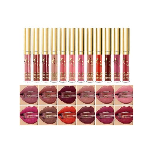 Matte Liquid Lipstick set Waterproof Long Lasting Non-Stick Cup Liquid Lipgloss Velvety Liquid Lipstick Kiss-proof Durable Nude Lip Gloss ( 12PCS )