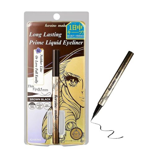 HEROINE MAKE by KISSME Prime Liquid Eyeliner, Super Waterproof, Ultra Fine Tip for Precise Eye Makeup, Stay All Day Long, 02 Brown Black