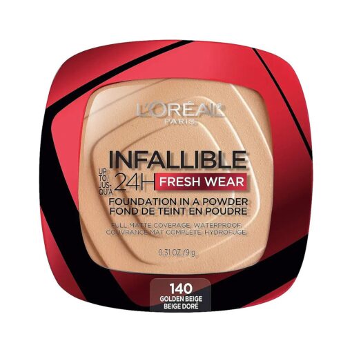 L'Oreal Paris Makeup Infallible Fresh Wear Foundation in a Powder, Up to 24H Wear, Waterproof, Golden Beige, 0.31 oz .