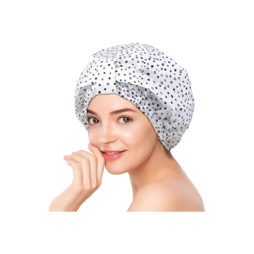 YFONG Reusable Shower Cap for Women, Waterproof & Durable Bath Cap with Double layer Lined, Adjustable Hair Cap for All Hair Lengths, Large Bathing Hat