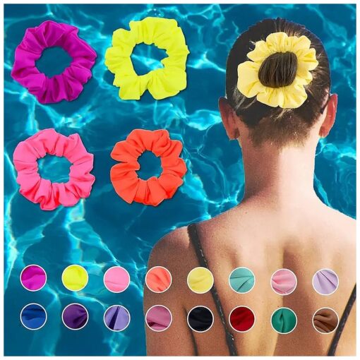 Waterproof Neon Swim Scrunchies Gym Scrunchie - Water-resistant Hair Ties Pool scrunchie 16 Colors Elastic Hair bands Ponytail Holder Beach Scrunchies, Party Size Scrunchie, Hair Tie for Women