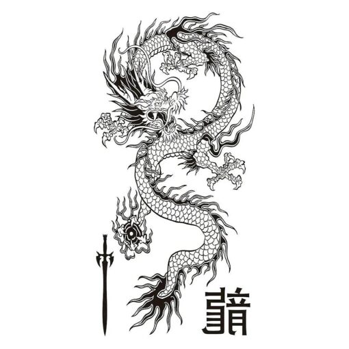 Supperb ( r ) Temporary Tattoos - Black & White Dragon ( Set of 2 )