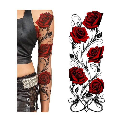 Temporary tattoo sleeve for women Stick on flower rose flora flowers adult temporary tattoo sticker transfer female body art realistic waterproof rockstar biker goth temp tattoo legs festival