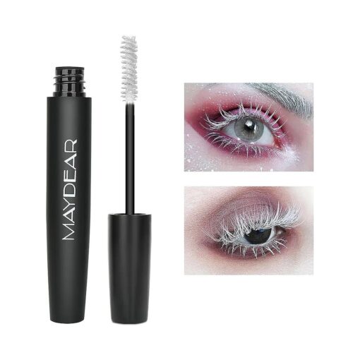 Maydear White Mascara for Eyelashes, Waterproof Colored Mascara Long Lasting Smudgeproof Color Mascara for Women Fast Dry Lengthening Eye Makeup Party Stage Use