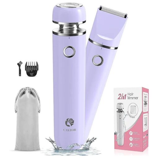 Facial Hair Removal for Women - 2-in-1 Wet/Dry Electric Body Hair Trimmer Cordless Waterproof Bikini Trimmer Shaver Razor Pubic Hair Removal Device for Face Upper Lip Chin Armpit Legs ( Purple )