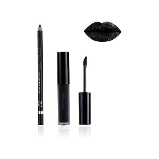 MAEPEOR Liquid Lipstick and Lipliner Set, 2PCS Set, Black, Matte Finish, Long Lasting, Waterproof, Non-Stick Cup, Velvety Lipgloss for Women and Girls