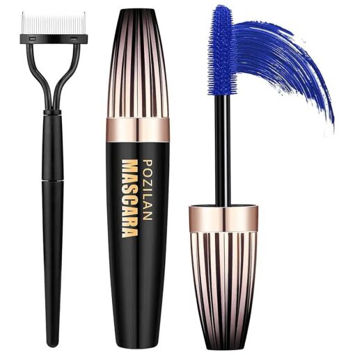 Waterproof Blue Color Mascara with Eyelash Comb Set, Colored Mascara for Eyelashes Blue Makeup - Lengthening, Volumizing, Long-Lasting