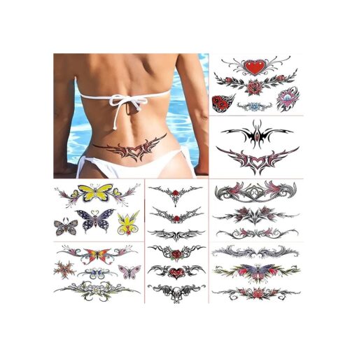 8 Sheets Belly Tattoos Stickers Temporary Fun Waist Cover Scar Female Tattoo Waterproof for Female Women and Girls