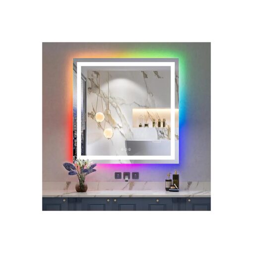 36x36 Inch RGB LED Bathroom Mirror Front Light and RGB Backlit Lighted Vanity Mirror for Bathroom Wall Mounted Dimmable Anti Fog Memory Shatter-Proof IP54 Waterproof Horizontal/Vertical