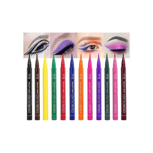 Rechoo 12 Colors Eyeliner Matte Liquid Eye liner Set for Eye Makeup, Colorful Waterproof Superstay Long Lasting Quick Dry Eye Liners Pencil ( 12 Rainbow Colors )