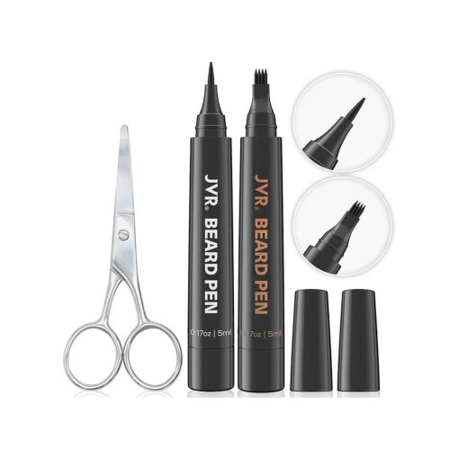 JVR Men 's Beard Filler Pen, Beard Pencil Filler Waterproof Proof & Sweat Proof, Beard Pen Easily Fill and Define Your Beard Long Lasting & Natural for All Hair/SkinTypes ( Black+Grey )